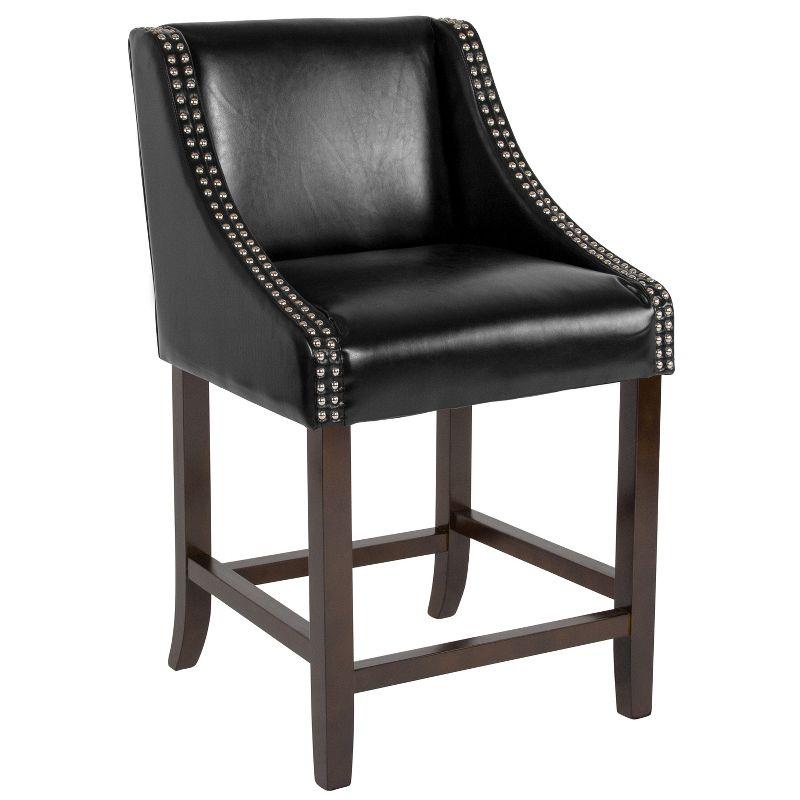 Black Leather 24" Wood Counter Height Stool with Nail Trim