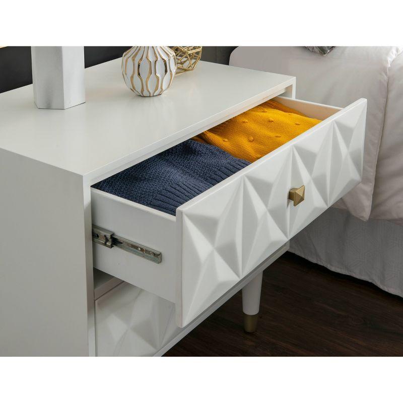 Elevated Geo-Textured White Nightstand with Gold Accents