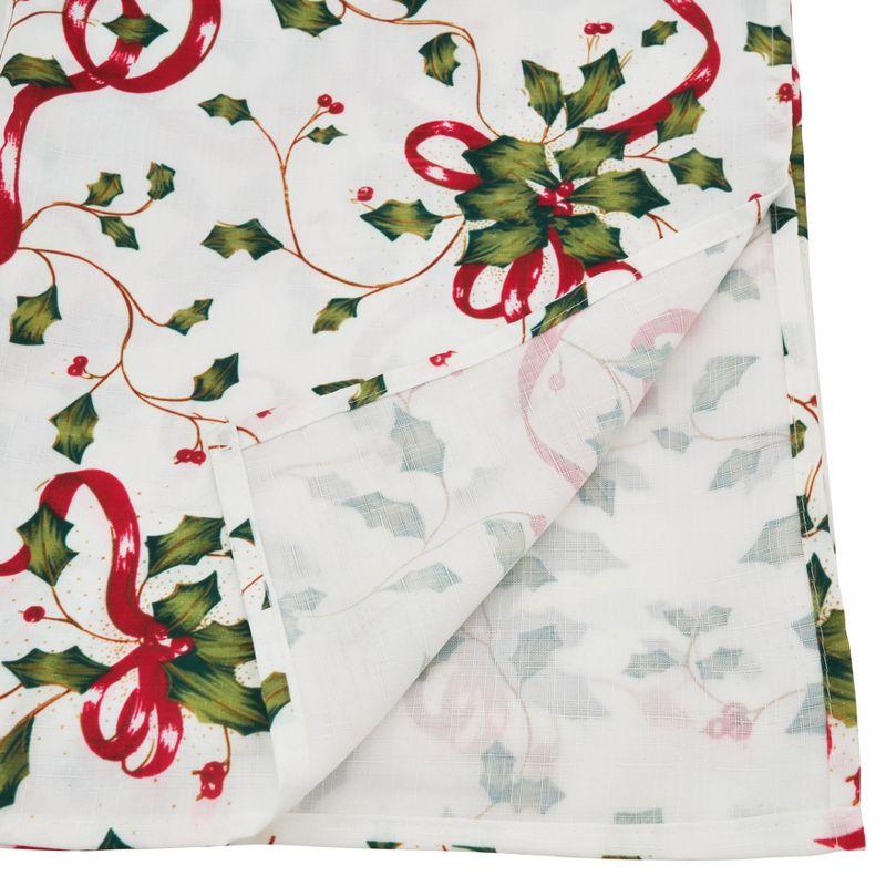 Saro Lifestyle Holly and Ribbon Design Holiday Tablecloth, Multi, 70" x 70"