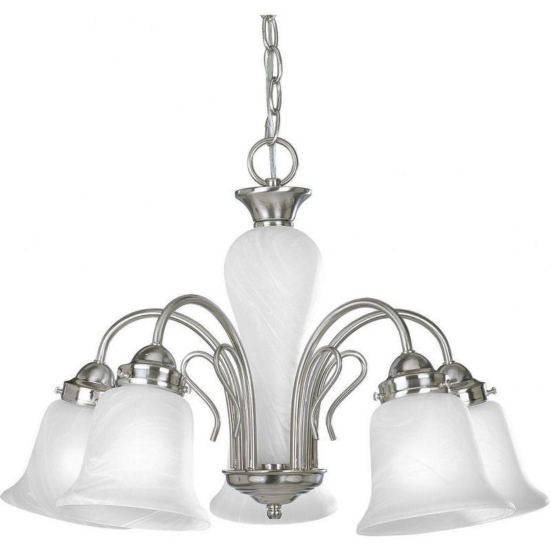 Progress Lighting Bedford 5-Light Chandelier, Brushed Nickel, Alabaster Glass Shades