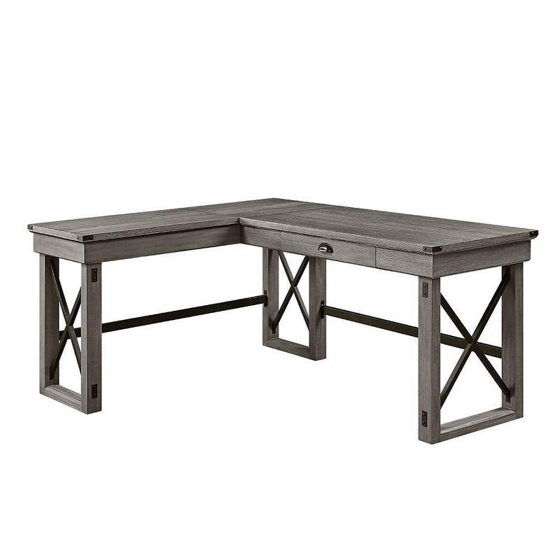 67" Talmar Writing Desk Weathered Finish Gray - Acme Furniture: L-Shaped, Lift-Top Storage, No Assembly Required