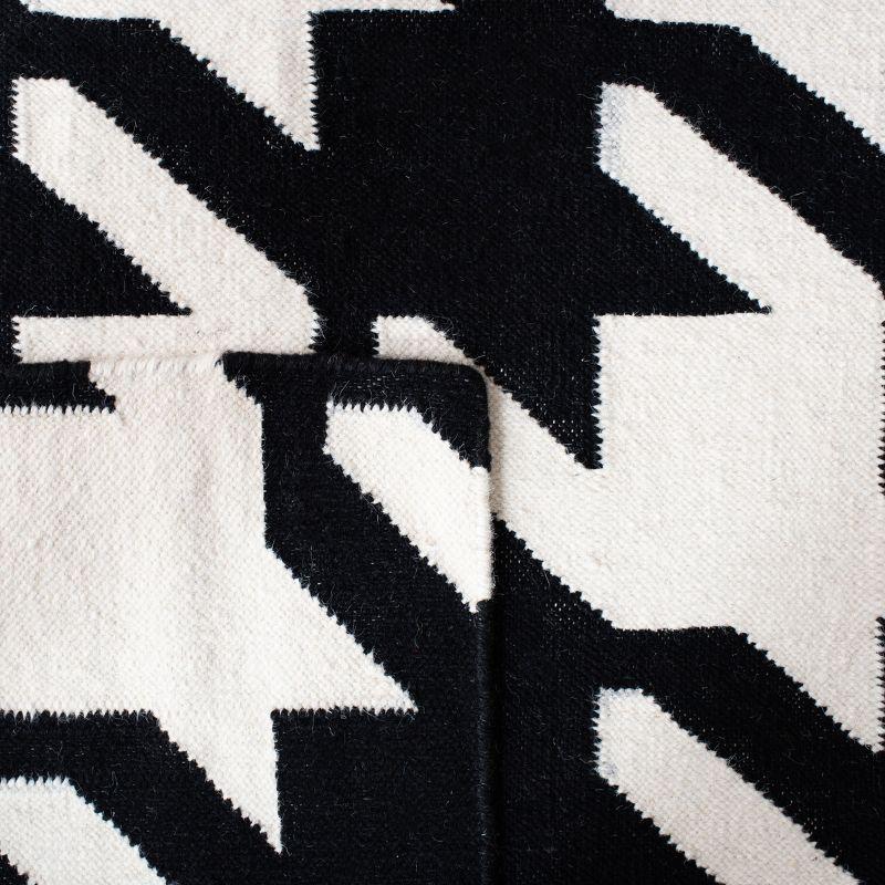 Black and Ivory Geometric Handwoven Wool Area Rug, 3' x 5'