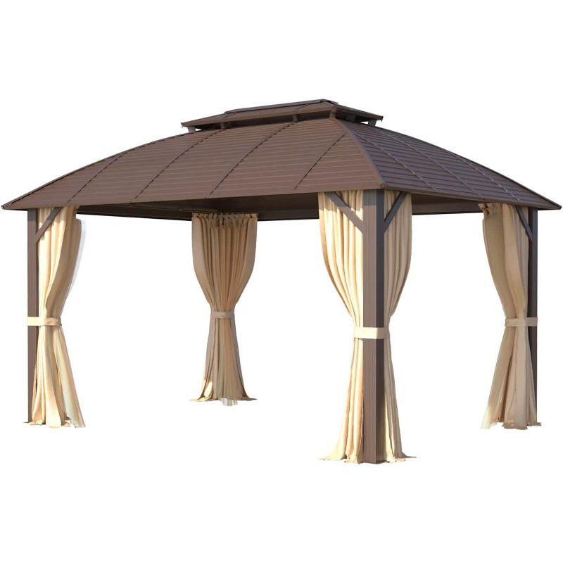 EROMMY 10' x 13' Gazebo, Hardtop Gazebo with Arc Galvanized Steel Double Roof