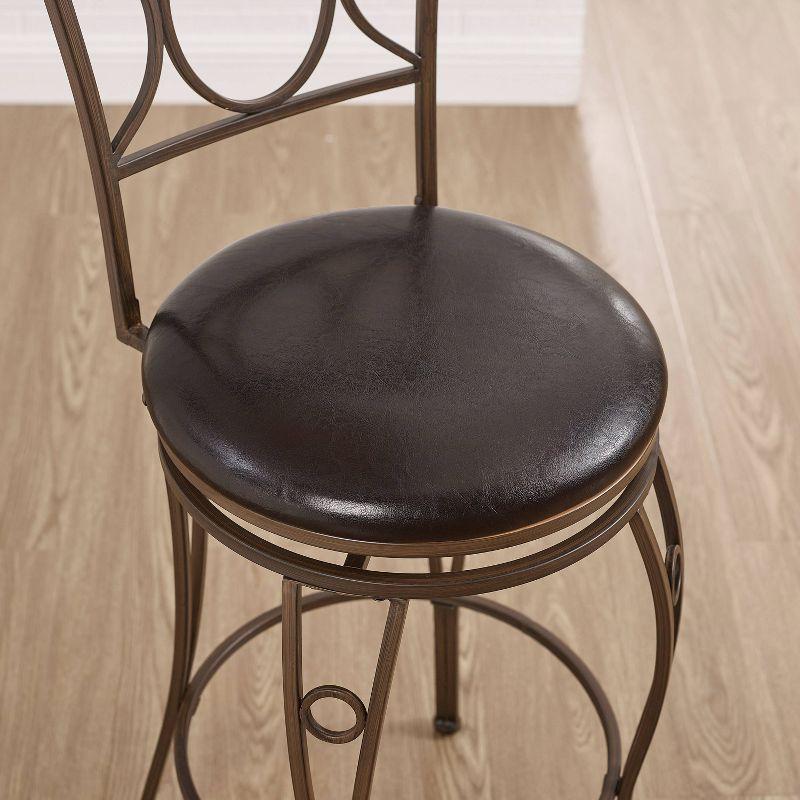 29.9" Circles Back Upholstery Swivel Seat Barstool Metal/Brown - Linon: Faux Leather, Foam Cushion, Fixed Height