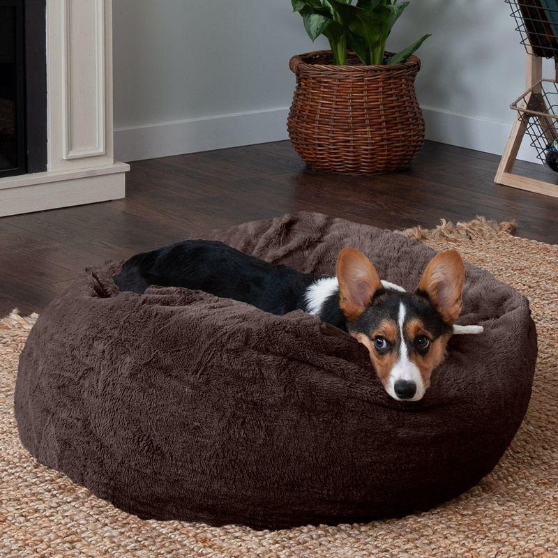 Medium Espresso Faux Fur Round Plush Ball Dog Bed