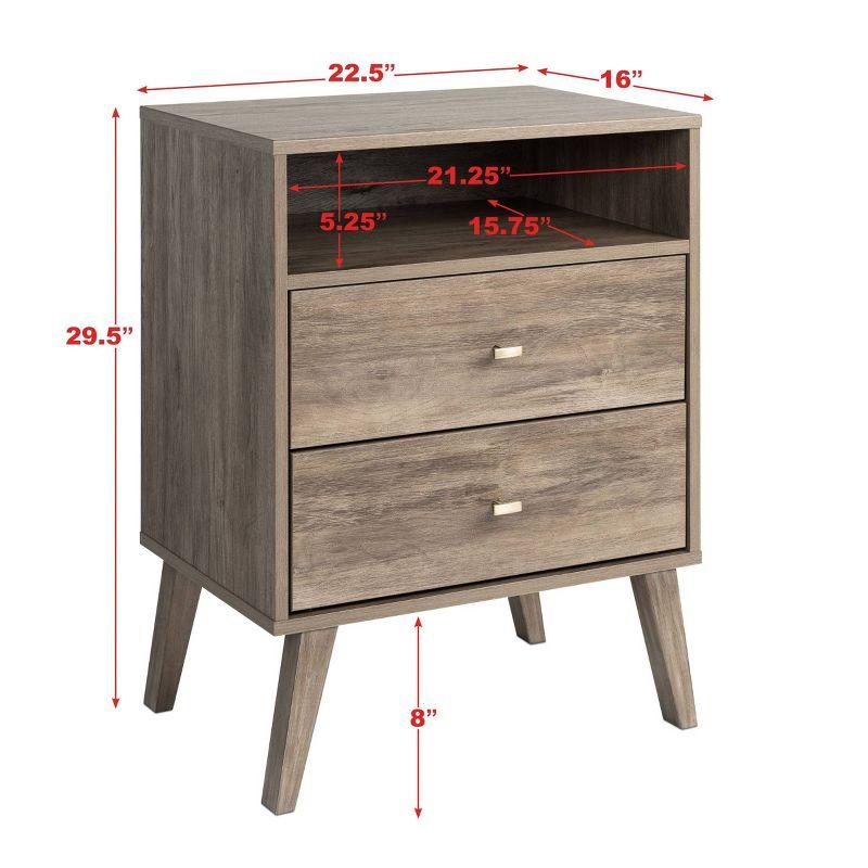 Mid Century Modern 2 Drawer Tall Nightstand with Shelf Drifted Gray - Prepac: MDF & Particle Board Construction, Includes Anti-Tip Hardware