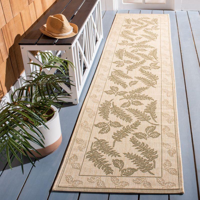 Natural Olive Floral Synthetic Outdoor Runner Rug