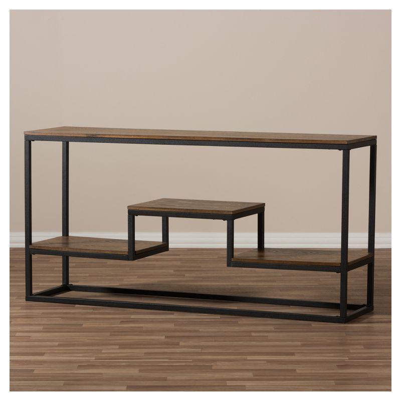 Doreen Rustic Industrial Style Antique Textured Finished Metal Distressed Wood Console Table - Black - Baxton Studio
