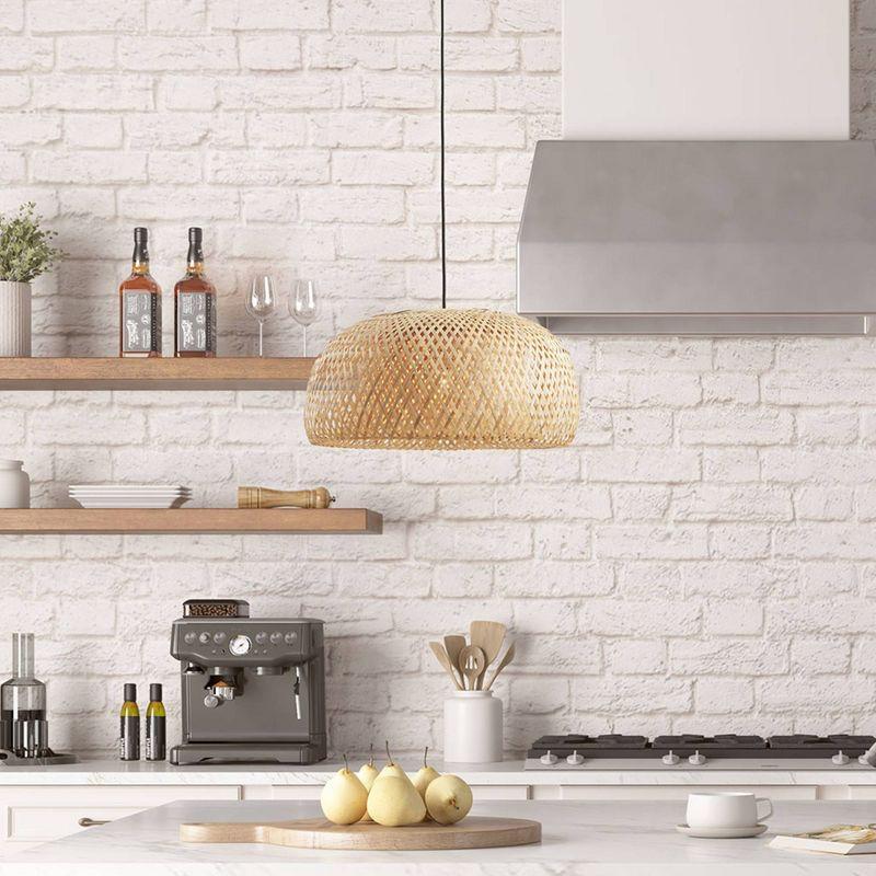 Astrid Matte Black and Bamboo Bowl Pendant Light