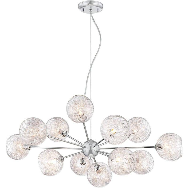 Possini Euro Design Wired Chrome Chandelier Lighting 32" Wide Modern Sputnik Art Glass 12-Light Fixture for Dining Room House Foyer Kitchen Island