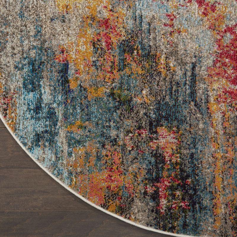 Celestial Swirl Abstract Blue Synthetic Round Rug - 7'10"