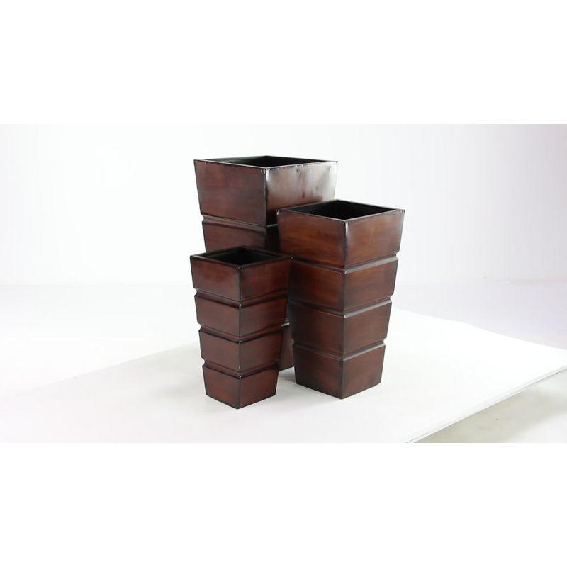 Set of 3 Contemporary Rectangular Iron Planters Brown - Olivia & May: Tall, Outdoor Decor Display