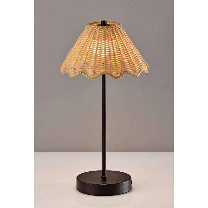 Stevie Black Cordless LED Table Lamp with Plastic Rattan Shade