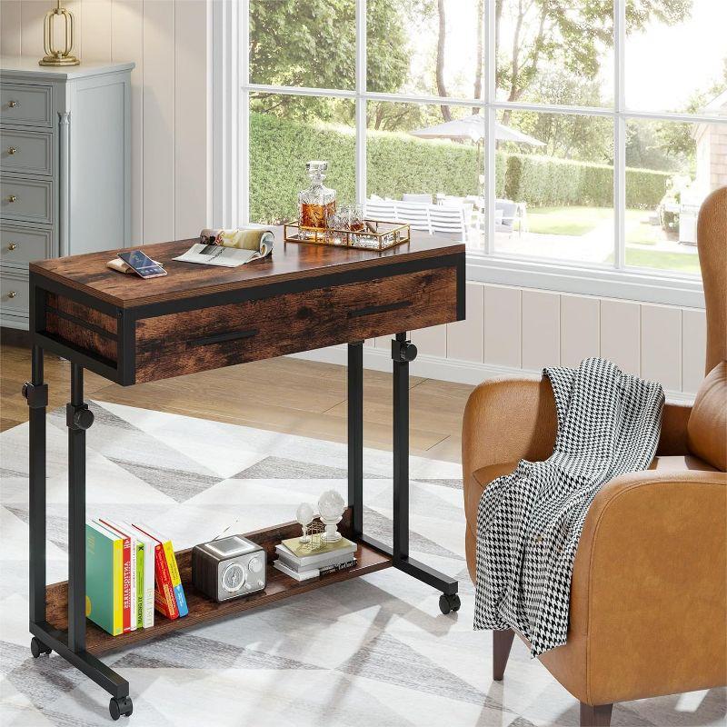 Tribesigns Portable Desk with Drawers, Mobile Laptop Desk with Wheels, Small Standing Desk for Home Office, Brown