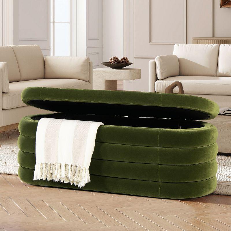 Ailisha 49" Oval Fully Upholstered Storage Bench, Moss Green