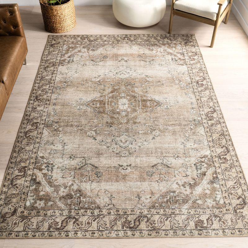 Nuloom Hillstone Collection Traditional Vintage Medallion Indoor Area Rug, 6' 7" x 9', Beige