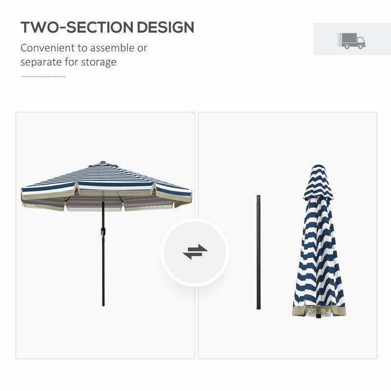 Outsunny 9' Patio Umbrella with Push Button Tilt and Crank Outdoor Double Top Market Umbrella, Blue Striped