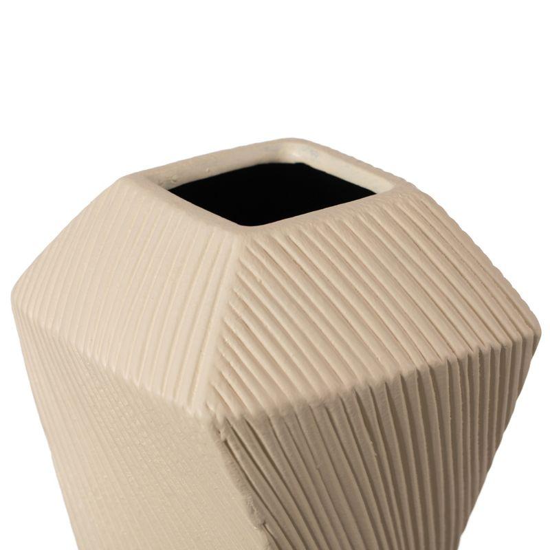 Uniquewise 7" H Decorative Ceramic Square Twisted Centerpiece Table Vase Beige, Small