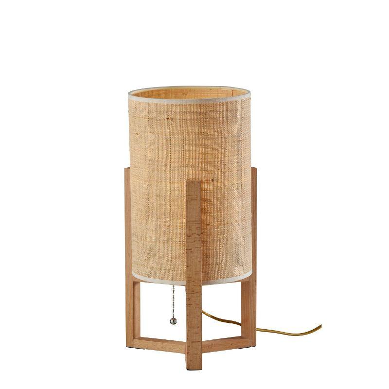 Quinn Natural Wood Table Lantern with Woven Raffia Shade