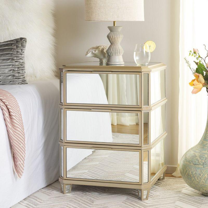 Giana 3 Drawer Mirrored Nightstand - Mirror - Safavieh.