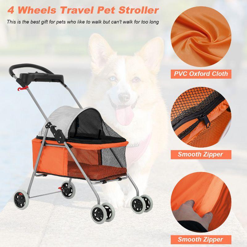 FDW 4 Wheels Pet Stroller Cat Dog Stroller Portable Folding Travel Carrier Strolling Cart Waterproof With Storage Basket Mesh Windows