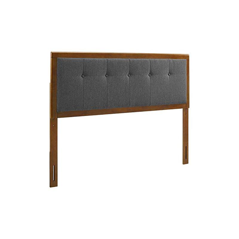 Mid-Century Walnut Charcoal Tufted Queen Headboard with Wood Frame