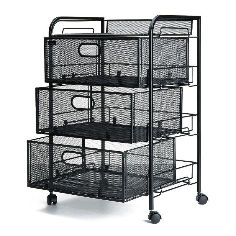 Black Metal Mesh 4-Drawer Mobile Storage Trolley