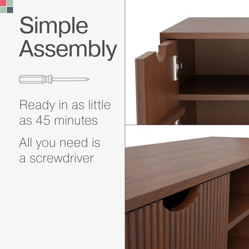 Stead Low Profile Fluted TV Stand - Mid Century Media Console - 48” Entertainment Center with Shelves and Doors, Walnut Finish