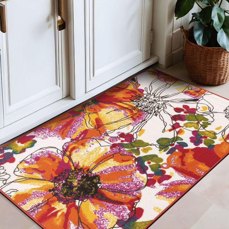 World Rug Gallery Modern Bright Flowers Non-Slip Area Rug