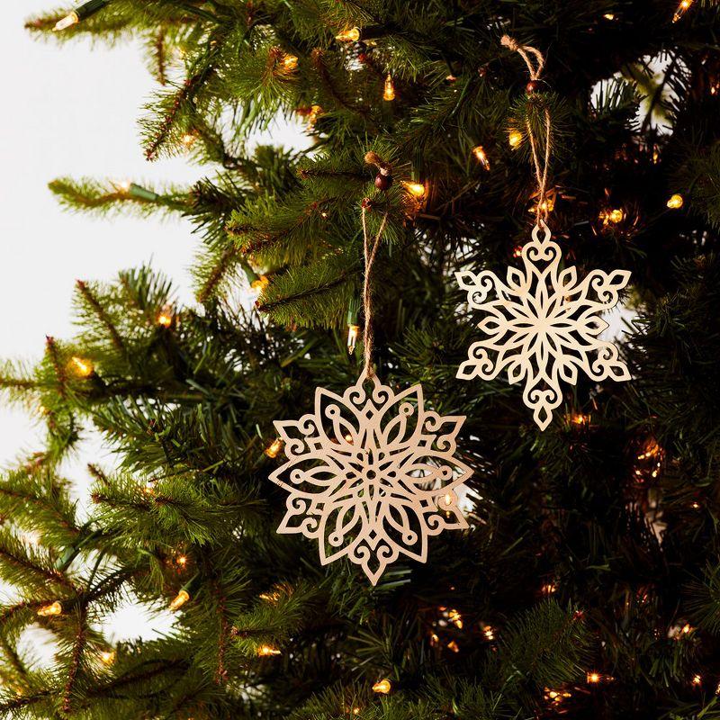 Wintry White and Beige Wood Snowflake Ornaments Set