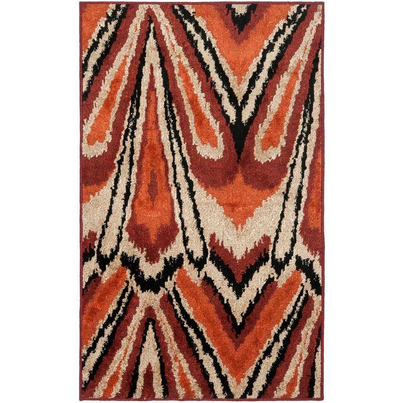 4' x 6' Black and Orange Floral Wool Area Rug