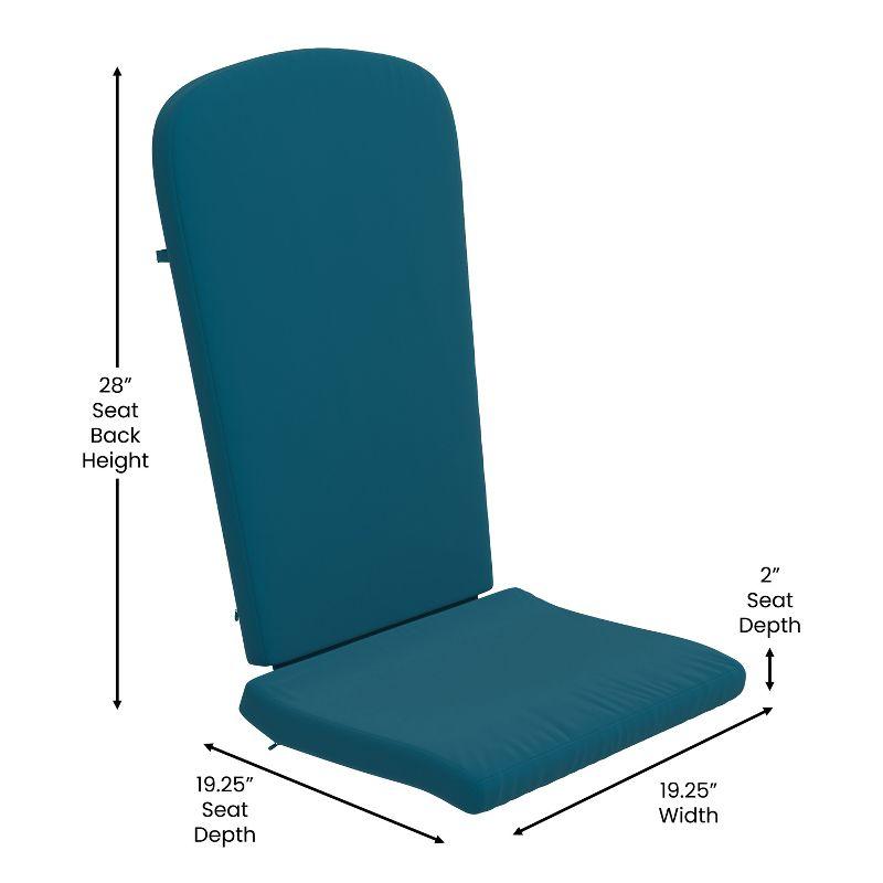 Flash Furniture Charlestown Set of 2 All Weather Indoor/Outdoor High Back Adirondack Chair Cushions, Patio Furniture Replacement Cushions - Teal