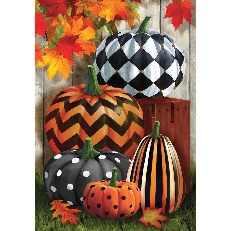 Patterned Pumpkins Autumn Garden Flag with Fall Leaves