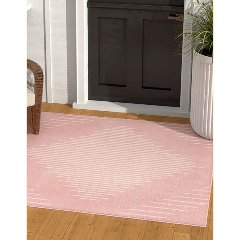 Pink and Ivory Square Outdoor Synthetic Area Rug