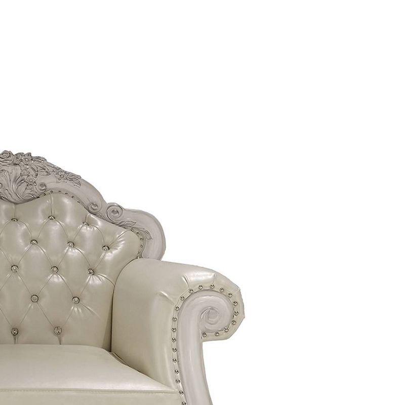 Dresden White Faux Leather and Wood Tufted Accent Chair