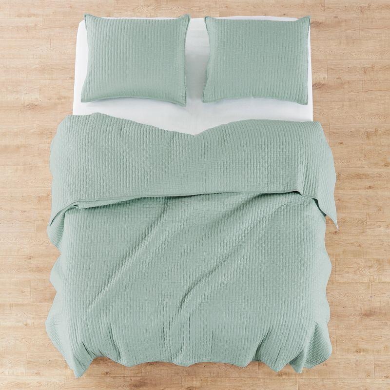 Full Spa Blue Cotton Reversible Quilt Set