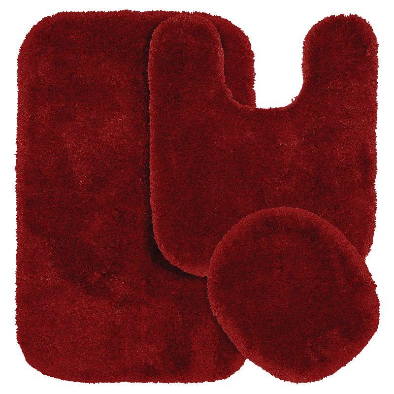 Red Ultra Plush Washable Nylon 3-Piece Bath Rug Set