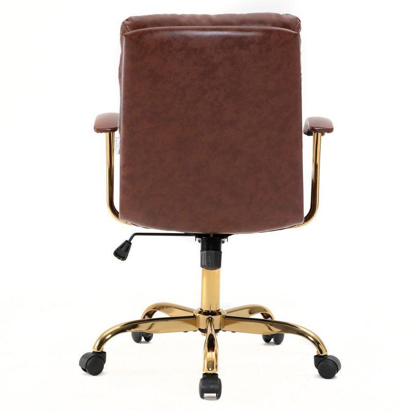 LeisureMod Regina Single Ergonomic Padded Leather Lumbar Support Adjustable Height Swivel Executive Office Chair with Gold Steel Frame