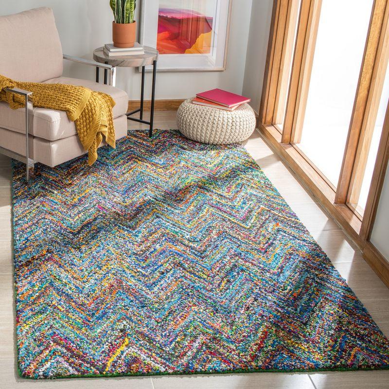 Handmade Blue and Multicolor Cotton Tufted 4' x 6' Rug