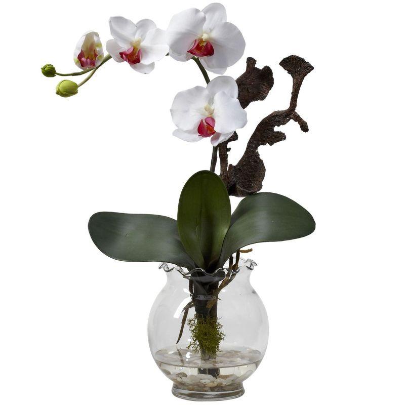 Nearly Natural Mini Phalaenopsis with Fluted Vase Silk Flower Arrangement, Purple