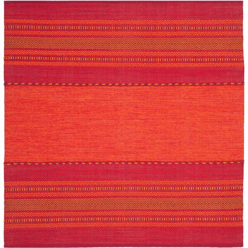 Handwoven Coastal Charm Orange Stripe Cotton Square Rug - 6' x 6'