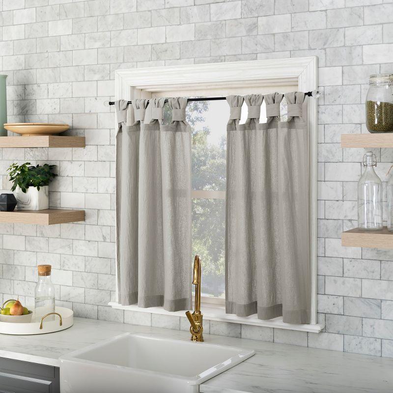 2pc 52"x45" Archaeo Washed Cotton Twist Tab Cafe Curtain Tier Pair Silver Gray