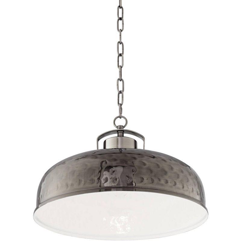 Franklin Iron Works Essex Dyed Nickel Pendant Light 18" Wide Farmhouse Rustic Hammered Dome Shade for Dining Room House Foyer Kitchen Island Entryway