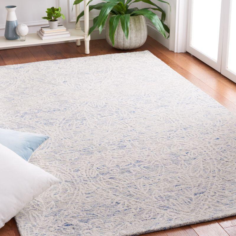 Ivory and Blue Hand-Tufted Wool Floral Area Rug