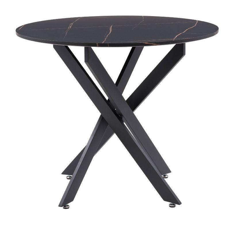 40" Round Marble Top Dining Table with Iron Trestle Base