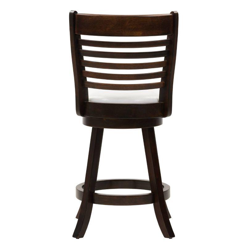 Set of 2 Woodgrove Counter Height Barstools with Slat Backrest Dark Cappuccino White - CorLiving: Faux Leather, Swivels, Rubberwood Legs