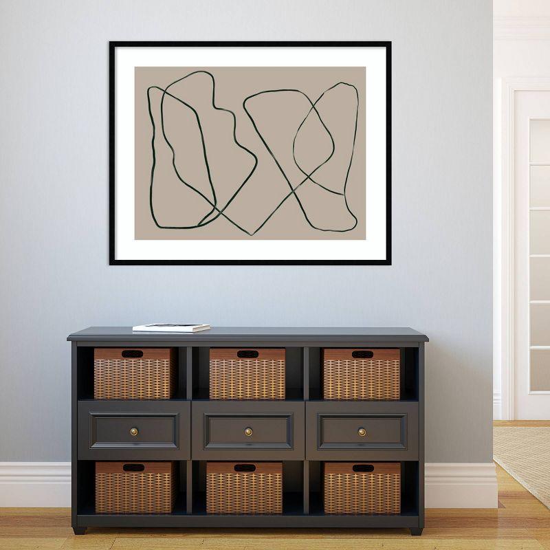 41" x 32" Black Abstract Lines on Greige Framed Wall Art