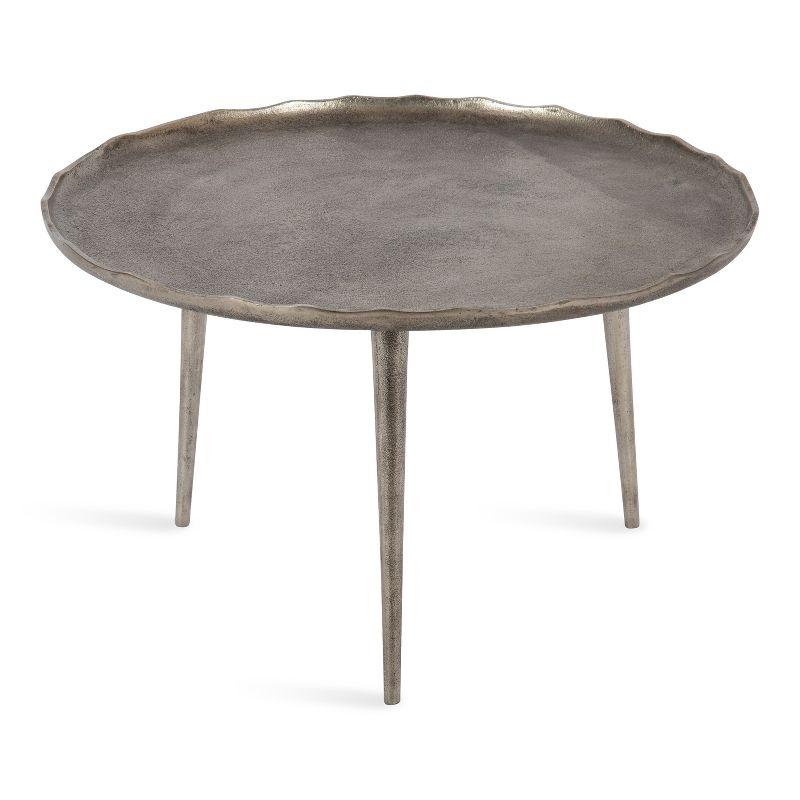 Alessia Artisanal Silver Aluminum Round Coffee Table with Deckled Edge