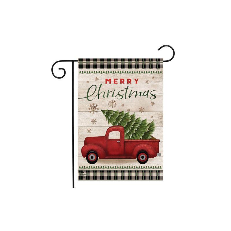 Merry Christmas Red Pickup Truck Garden Flag