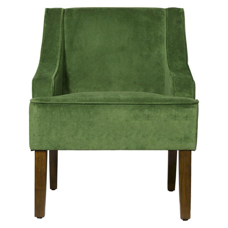 Forest Green Velvet Swoop Arm Accent Chair with Wood Legs